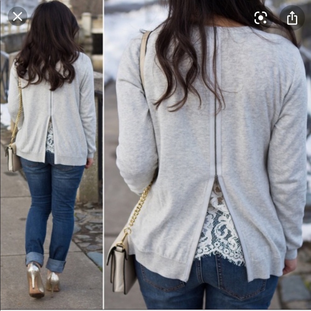 CAbi Gray Cardigan with Lace Detail
